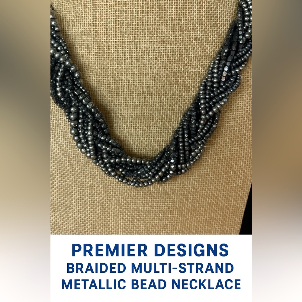 Premier Designs NWOT Braided Multi-Strand Metallic Bead Necklace
